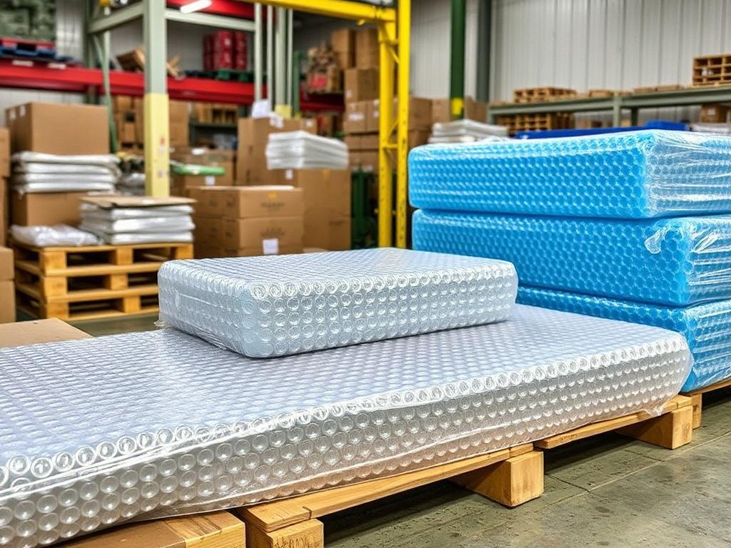 Production of bubble wrap for reliable packaging of goods. фото